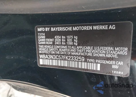 2015 BMW 428I z USA, uszkodzony, nr VIN WBA3N3C57FK233259